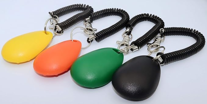 Pet Training Clicker with Wrist Strap, Black & Deep Green & Tangerine & Yellow