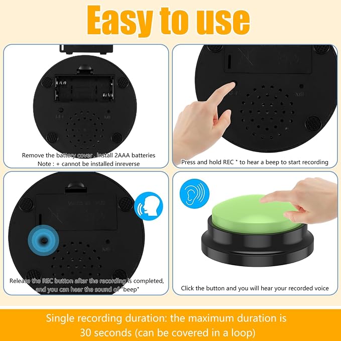 6Pcs Dog Buttons for Communication Voice, Recording Button Dogs for Words Talking and Answer, Pet Sound Answering Buzzer Best Toys fit Dog Tranning(6pcs)