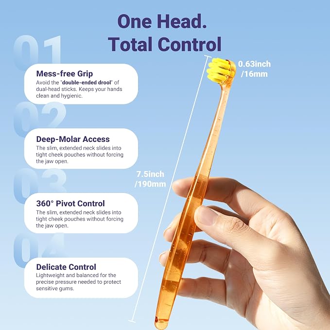 Dog Toothbrushes for Medium and Large Dogs, 2pcs, Ultra Soft Bristle, Long Durable Handle, Pet Tooth Brush and Dental Care Kit, Super Thin Bristle Gentle on Gum for Sensitive Pets, Amber