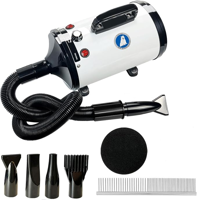 Dog Dryer,High Velocity Professional Dog Grooming Dryer | Adjustable Temperature and Speed with 4 Different Nozzles