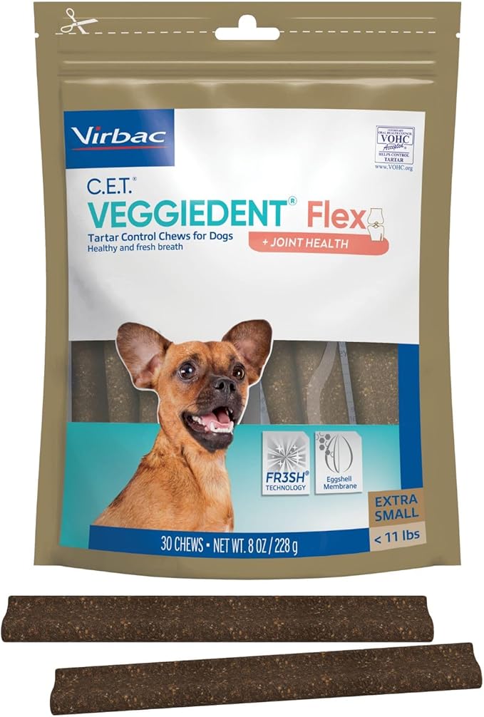 C.E.T. Veggiedent Fr3sh & Flex Plaque and Tartar Control Chew for Dogs, XS