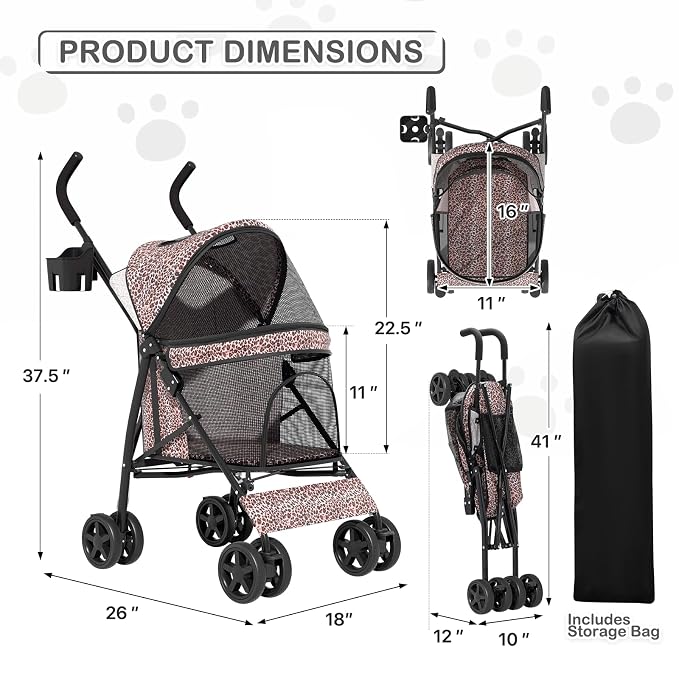 MoNiBloom Pet Stroller - Leopard Print