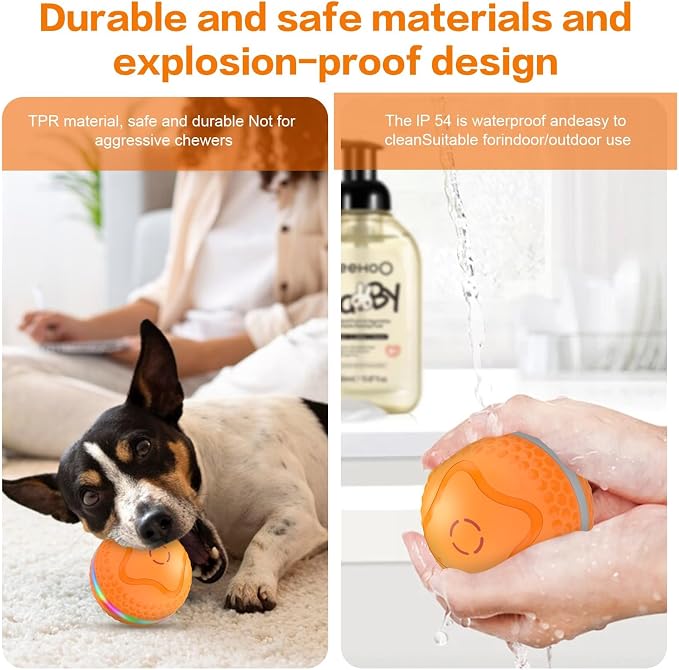 Interactive Dog Toys Ball, Automatic Rolling Toy, Lively pet Ball for Medium/Large Dogs to Relieve Boredom, Activated Automatic Motion Dog Balls Toy with LED Flash, USB Rechargeable