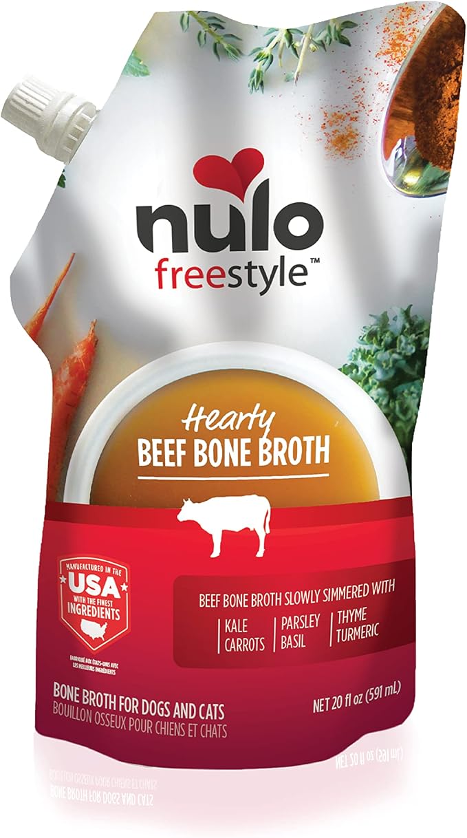 Nulo Freestyle Bone Broth, Premium Food Topper for Cats and Dogs, with Collagen and Chondroitin Sulfate to Help Boost The Quality of Your Pet’s Coat and Skin, 20 FL Oz Pouch