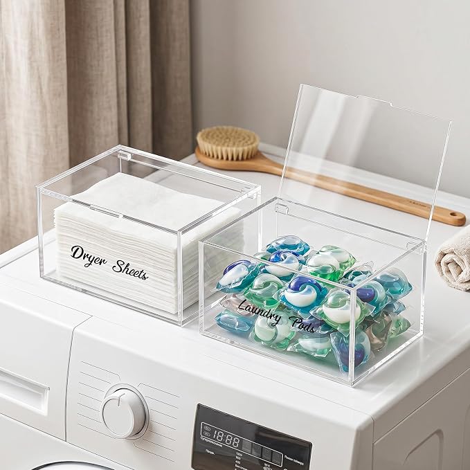 Acrylic Dryer Sheet Holder Dispenser Container,Bonus Black Labels Included