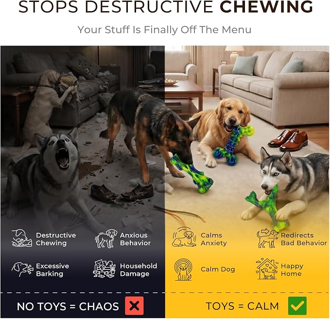 Kseroo Dog Chew Toys, 3-Pack, Peanut Butter, Medium & Large Dogs, Green | Indestructible, Heavy Duty, Rock-Hard Solid Nylon Bones for Medium/Large Dogs 25-100lbs, Tough, Long-Lasting, Keep Them Busy