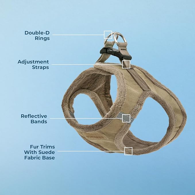 Voyager Step-in Plush Dog Vest Harness -Latte Suede, X-Large | 20.5 - 23" in Chest, Soft Plush, Reflective Bands, Cold-Weather Harness, Cats Compatible. Step-In Style,