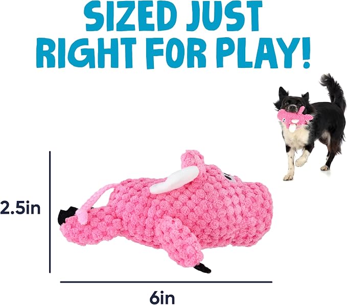 goDog Farm Friends Sitting Flying Pig Squeaky Dog Toy, Plush with Chew Guard Technology, Pink, Mini