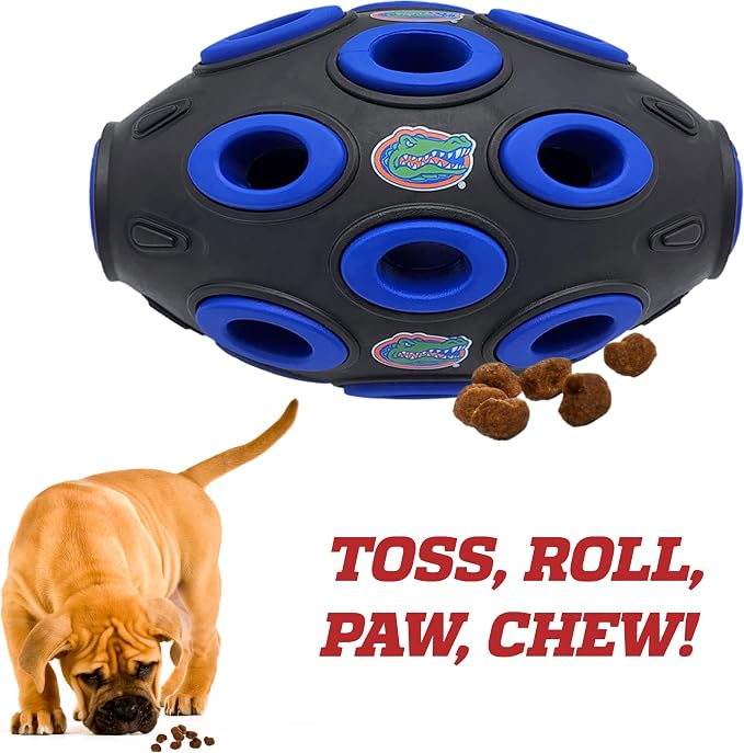 Pets First NCAA Florida Gators Football Treat Dispensing Toy for Dogs and Cats, Rubber Ball Dog Toy, Interactive Fun Dog Treat Toy, Natural Rubber Dog Feeding Toy