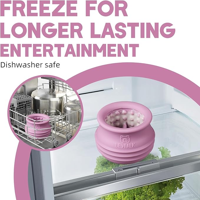 Dog Enrichment Treat Toy, Long-Lasting Wobbly Interactive Freeze Lick Toys for Dogs, Stuffable Puzzle Feeder Toy for Boredom, Silicone Treat Dispensing Chew Toy (Pastel Purple,L)