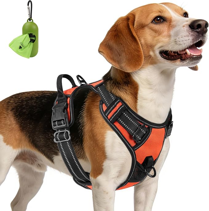 Joytale No Pull Dog Harness Medium Sized Dog, Front Clip, Orange | Grab Handle for Instant Control, Padded & Adjustable Vest, Sturdy Metal D-Rings, for Safe Training & Daily Walking