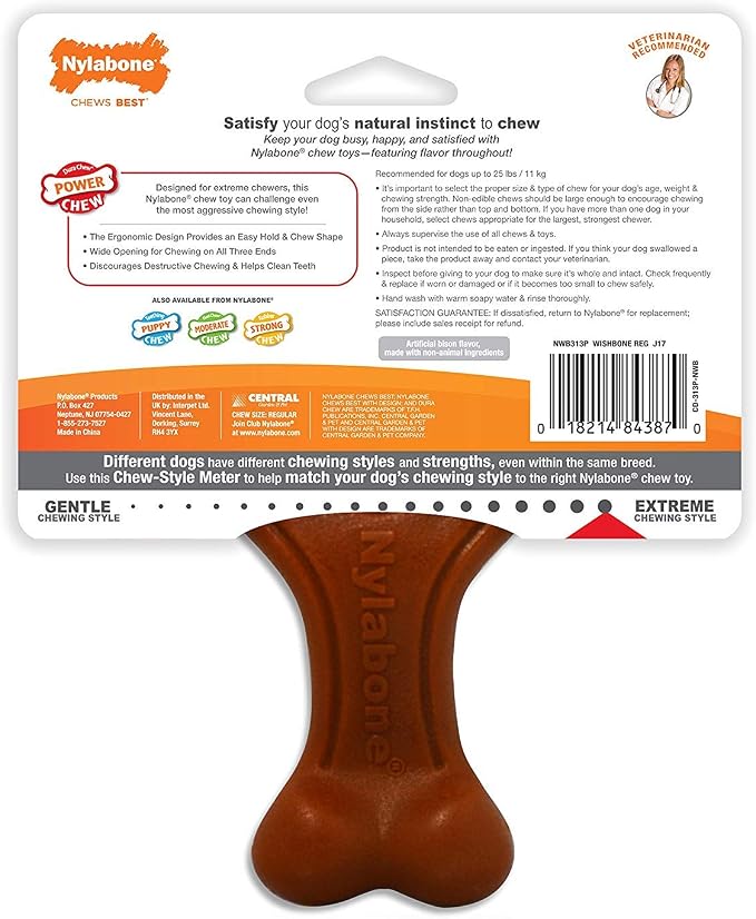 Nylabone 3 Pack of Power Chew Wishbone Chew Dog Toys, Regular, Bison Flavor