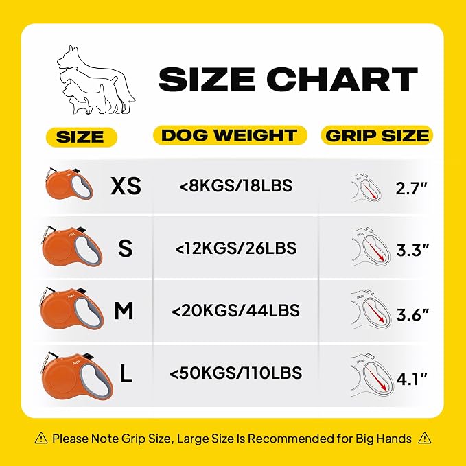 Fida Retractable Dog Leash, 10ft Heavy Duty Pet Walking Leash for X-Small Dogs or Cat up to 18 lbs, Tangle Free. One-Hand Brake (X-Small, Orange)