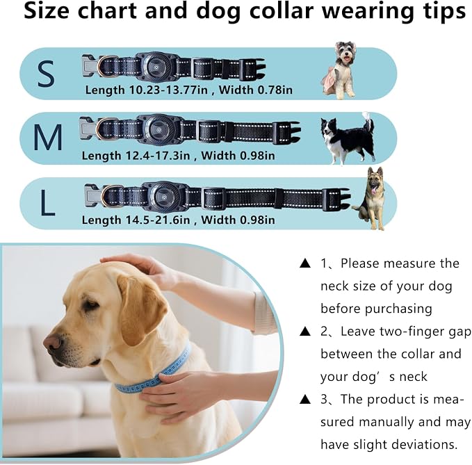 Tracking Collar for Dogs Waterproof Adjustable Air Tag Dog Collar Holder, Comfortable Dog Collars for Small Medium Large Dogs (Black, S)