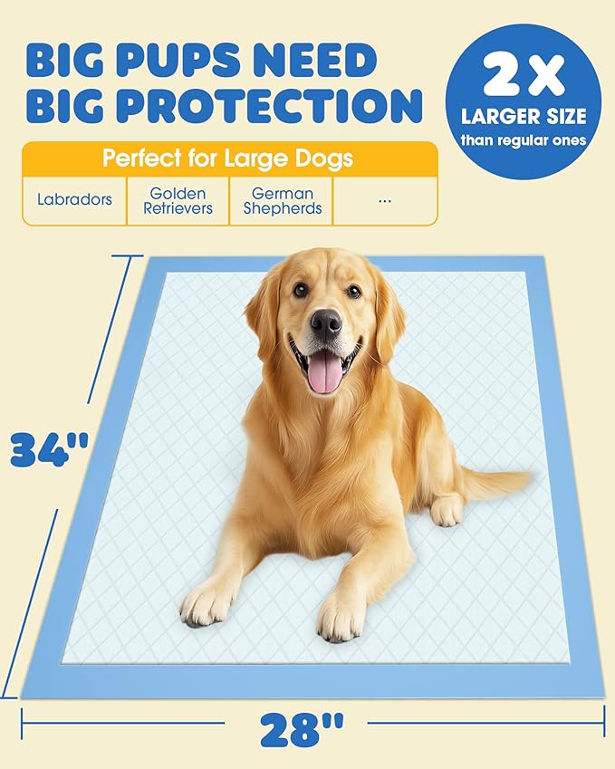 100-Pack Extra Large Pee Pads - 34" x 28" Puppy Pads for Dogs with 6-Layer Leakproof Protection, Disposable and Quick-Dry Dog Pads with High Absorbency for Easy Potty Training