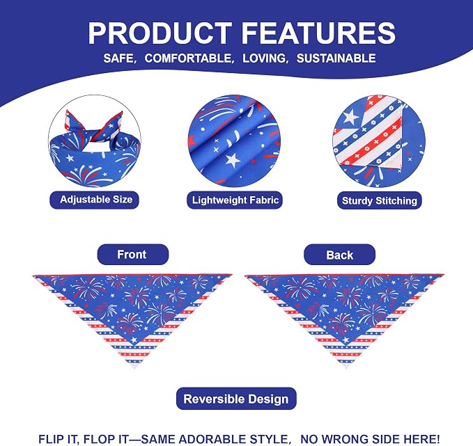 4th of July Dog Bandana, Size L (Fits 14-18" Neck),