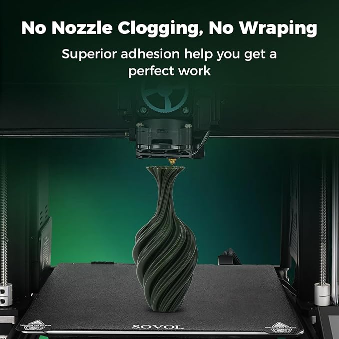 Sovol 3D Printer PETG Filament 1.75mm 1KG (2.2lbs), High Precision, Strong Toughness, Wiring Tightness, Dimensional Accuracy +/- 0.03 mm, 3D Printing PETG Filaments, Army Green