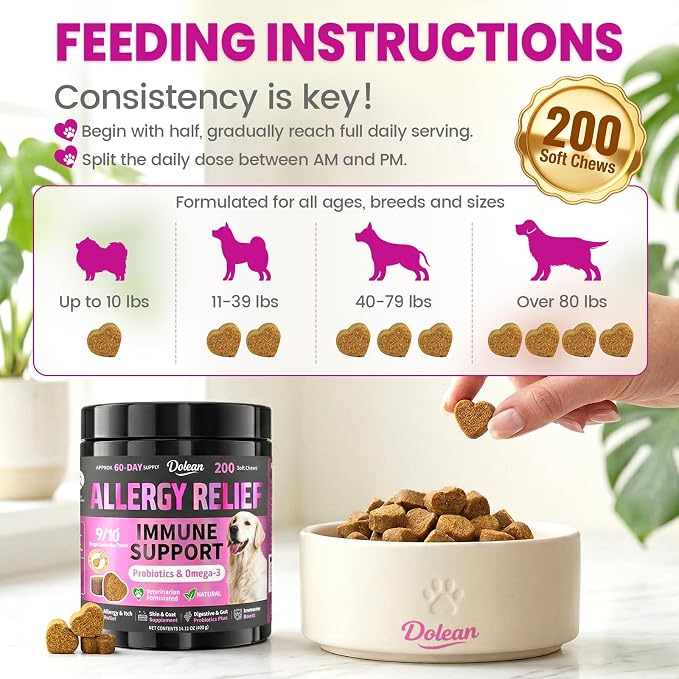 Dog Allergy Chews is Human Grade Itch Relief Multivitamin & Immune Yeast