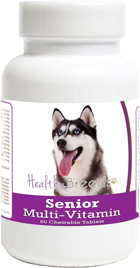 Healthy Breeds Senior Multi-Vitamin for Siberian Husky - OVER 200 BREEDS - Veterinarian Formulated Daily Dietary Chewable Tablet - 60 Chews