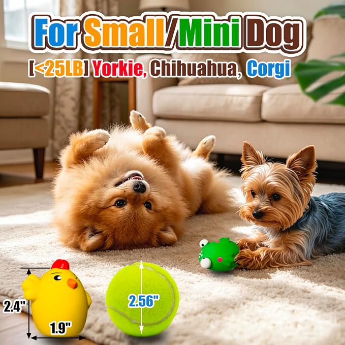 HOLYSTEED Squeaky Dog Toys, Small Dogs Mini Breed, 1.9in Latex Ball Oval, 4-Pack