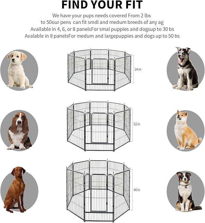 Dog Playpen,24/32/40 Inch Height in Heavy Duty,Folding Indoor Outdoor Dog Exercise Fence, Portable Pet Playpen with Door for Large Medium Dogs - Silver Gray (24 Panels, 32 inch)