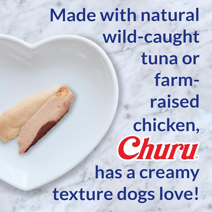 INABA Churu Meal Topper for Dogs, Complete & Balance, Creamy, Lickable Purée Dog Food Topper, 0.5 Ounce Tube, 24 Tubes (4 per Pack), Chicken with Cheese Recipe