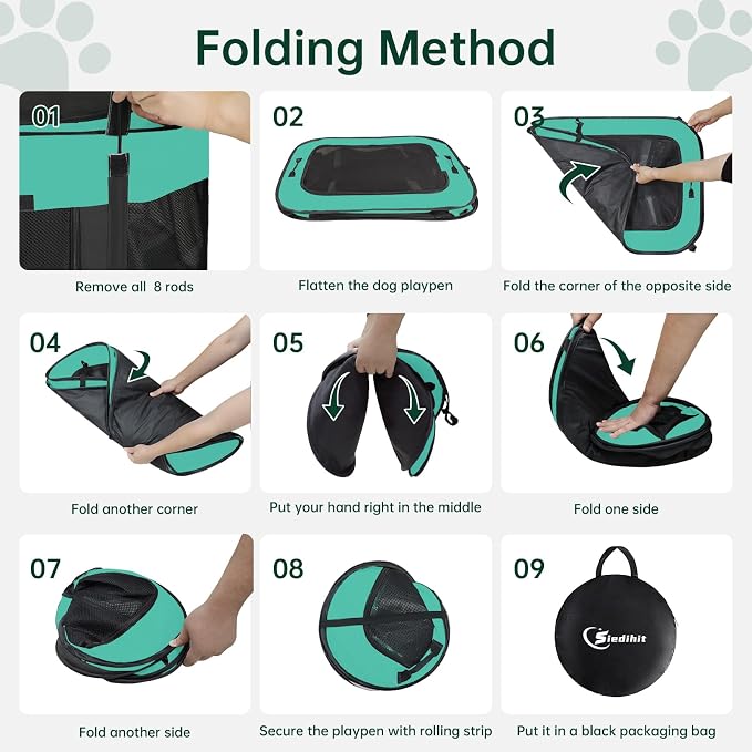 Dog Playpen,Cat Pet Puppy Pen,Portable Playpens for Dogs Indoor Outdoor Travel Camping Use,Foldable Dog Kennel Tent Crate for Rabbit Small Animals with Carrying Case (Green, Medium)