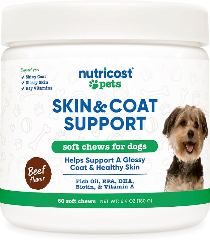 Nutricost Pets Skin & Coat Support Soft Chews for Dogs, Beef Flavored