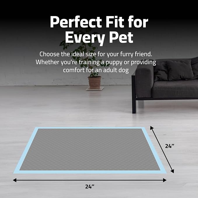 Epsilon Activated Charcoal Bamboo Odor Control Puppy Pads – 100 Count, Large Disposable Pee Pads w/ Super Quick Absorbent & 6-Layer Leak-Proof for Puppies & Cats - 24 x 24