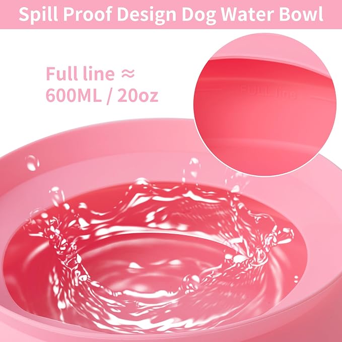 SLSON Spill Proof Dog Water Bowl for Cars, Pink