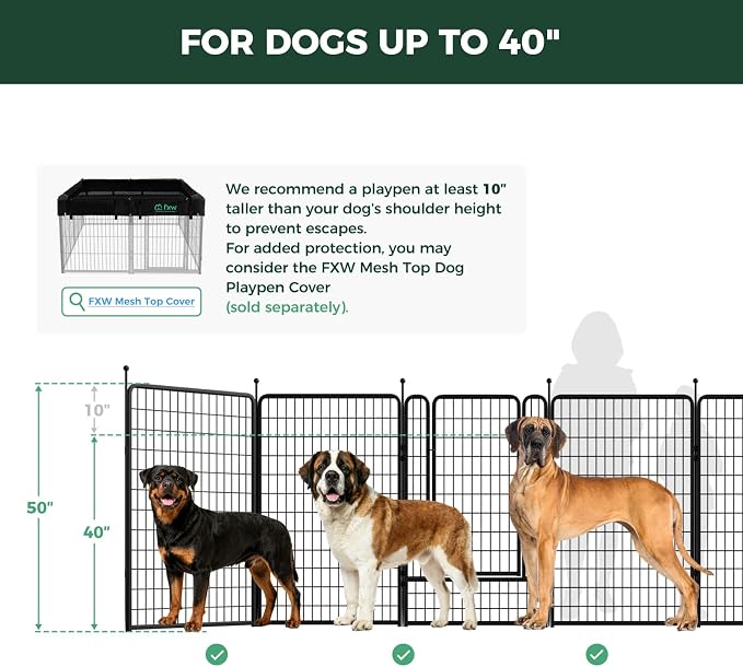 FXW Rollick Unleashed Dog Playpen, 50in, 16 Panels, Large, Black