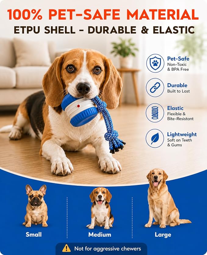 (2 Pack) Interactive Dog Toys for Small Dogs — Boredom Relief & Indoor Enrichment, Automatic Rolling Ball with Rope, Motion Activated Self Moving Dog Toy (Blue + Orange)