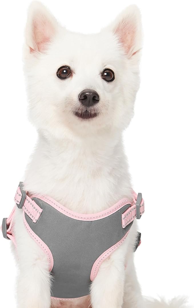 Blueberry Pet Pastel Colored Reflective Dog Harness with Seatbelt Clip – Adjustable No-Pull Pet Vest for Walking and Car Safety, Large Size in Baby Pink