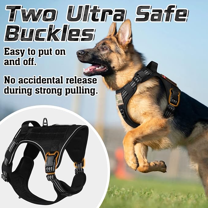 rabbitgoo Tactical Dog Harness and Leash for Large Dogs, No Pull Military Vest with Handle & Molle, Easy Control Service Dog Vest Training Walking, Adjustable Reflective Tactical Pet Harness