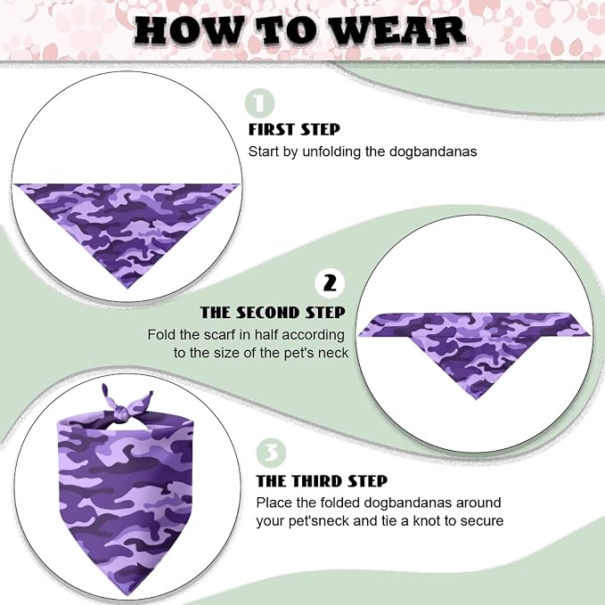 Jeiento Purple Camo Dog Bandanas Camouflage Dogs and Cat Bibs Reversible Triangle Scarf Kerchief, Medium, Small, Small, Purple