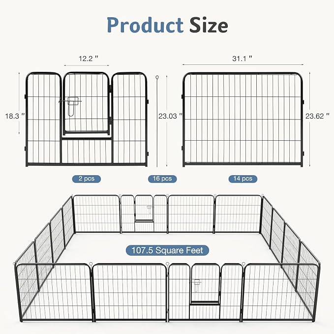 DUMOS Dog Playpen Indoor/Outdoor, Metal, 24in, 16 Panels, Foldable with Door