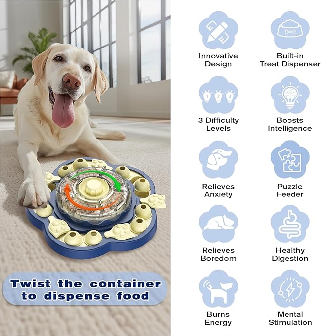 KADTC Dog Puzzle Toy Level 3 in 1, Spinning Dog Toy, Interactive Treat Dispenser & Slow Feeder for Boredom Buster & Brain Stimulation, Suitable for Small/Medium/Large Dogs
