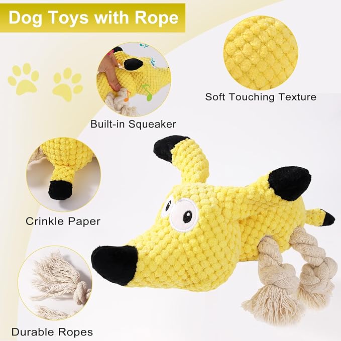 Letsmeet Squeaky Plush Dog Toys - Rope-Designed Interactive Dog Chew Toy for Large Dogs, Puppy Toys for Tug of War, Durable Pet Toys for Dogs
