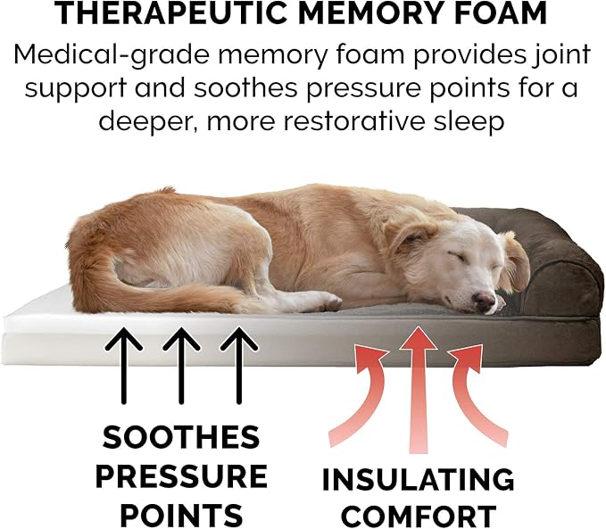 Furhaven Memory Foam Dog Bed for Medium/Small Dogs w/ Removable Bolsters & Washable Cover, For Dogs Up to 35 lbs - Plush & Suede Sofa - Espresso, Medium