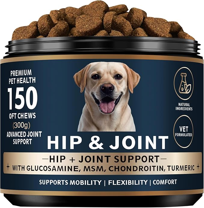 Glucosamine for Dogs - 150 Soft Chews, Hip & Joint Supplement with MSM, Chondroitin, Turmeric – Joint Support for Dogs Chicken Flavor – Vet Formulated – 3-Month Supply