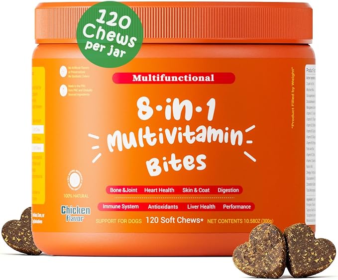 Probiotics for Dog Vitamins, Supplements Chondroitin for Skin Coat Chicken | Multivitamin Treats for Dogs, Joint Support Glucosamine + Digestive Enzymes & Probiotics, Grain Free - 120ct