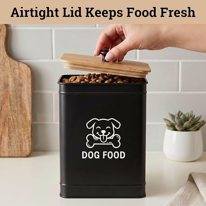 Metal Dog Food Container 5-7lb, 7lb, Bamboo, Black: Dog Face