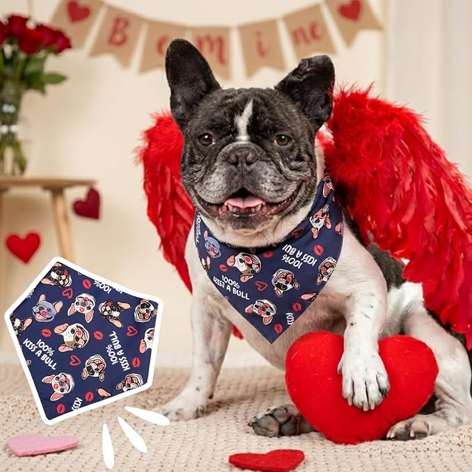Kiss A Bull Dog Bandanas for Valentine's Day, Medium, Small