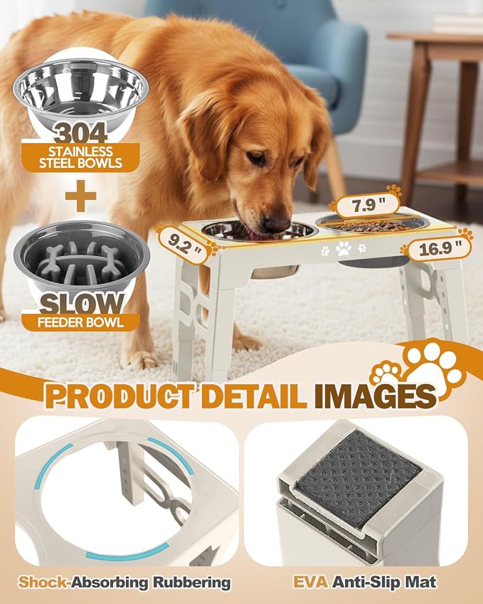Jovrun Elevated Dog Bowls for Small Medium Large Size Dogs, Non-Slip Dog Feeder with 2 Food Water Bowls, 2-5 Heights Adjustable Raised Bowls Stand