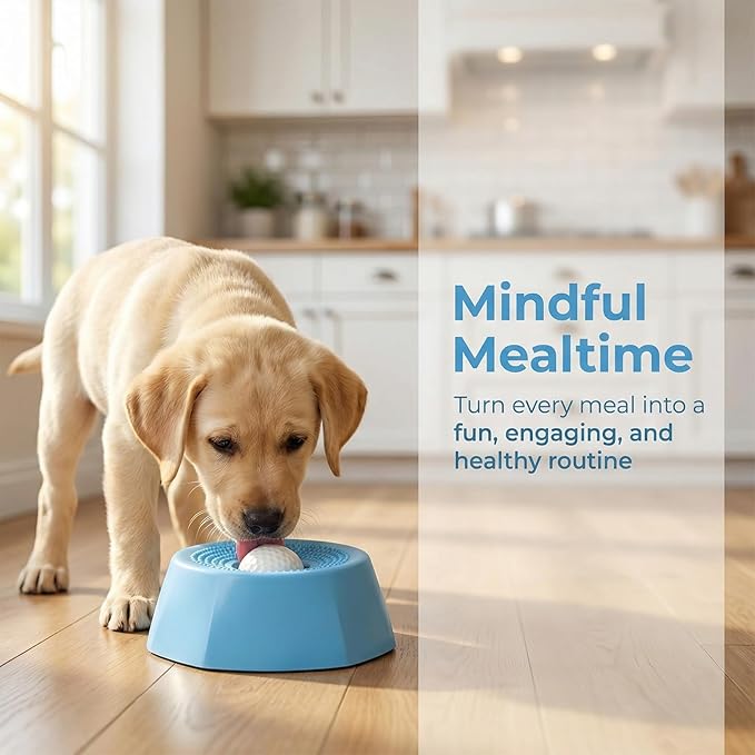 Dogs & Cats Lick Bowl Slow Feeder, Dog & Cat Enrichment Toy with Rotating Treat Ball, Strong Suction Base, Easy to Clean Interactive Puzzle Feeder for Anxiety Relief, Slow Eating & Mental Stimulation