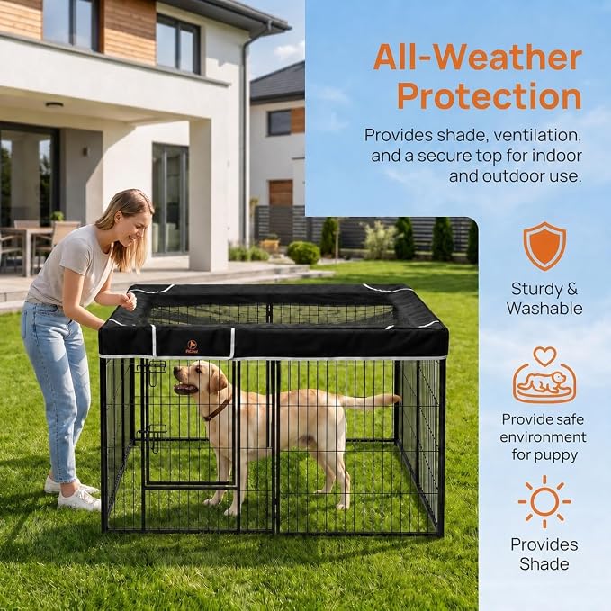 PJYuCien Rectangle Playpen Top Cover- Stabilize The Dog Play Pen, Fits 8 Panels 24" Width Metal Dog Playpen -48"x48" Assembly Size Playpen Cover (Only Cover)