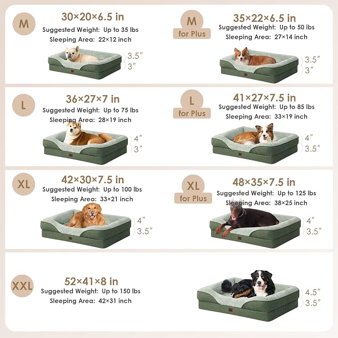 EHEYCIGA Orthopedic Memory Foam Dog Bed - XL 42x30in, Green