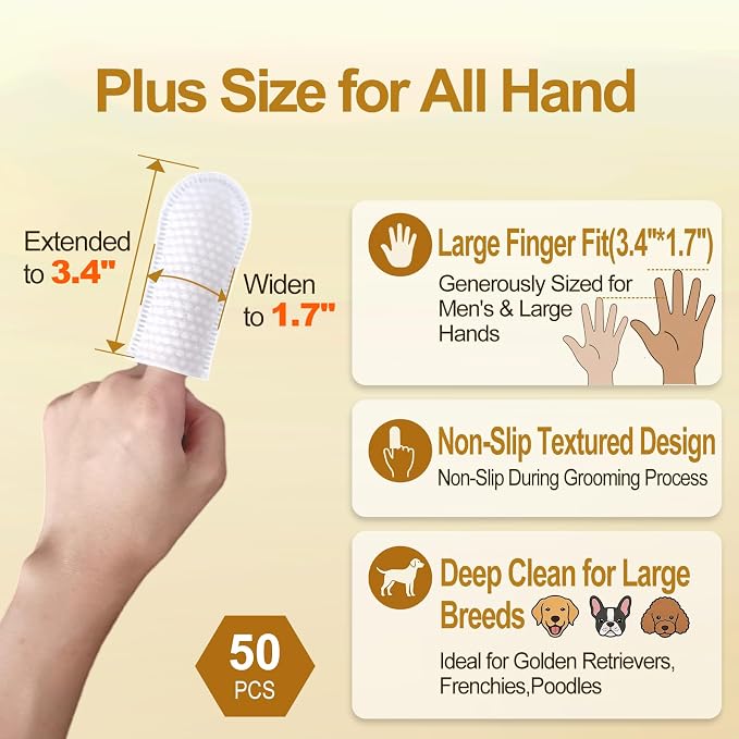 Extra Large Dog Ear Finger Wipes, Natural Ingredients, 50 Count - Green