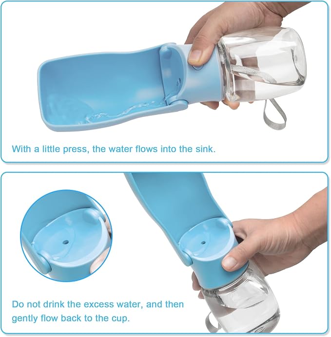 Portable Dog Water Bottle, Foldable, 12oz, SkyBlue