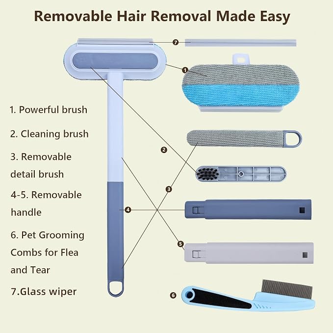 Multifunctional Pet Hair Removal Tool for Sofas,Carpets,Car Seats,Clothes,4 in 1 Reusable Pet Hair Remover Brush Combines Hair Removal Brush, Window Scraper, Crevice Tool